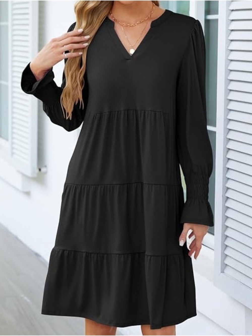 Merokeety Tiered Long Sleeve Black Dress - NWT